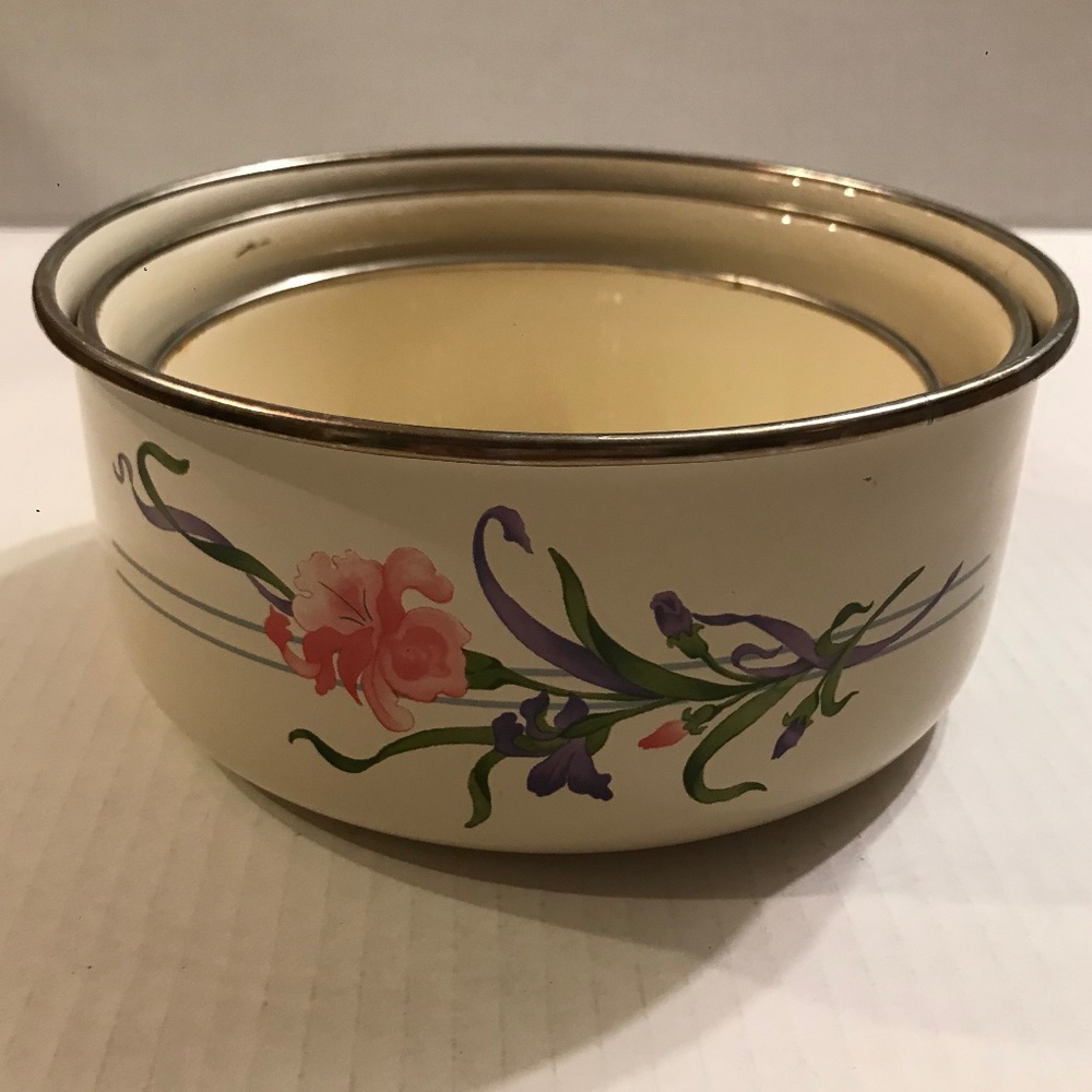 Set Of 3 Lincoware  Enamelware Metal Nesting/Mixing Bowls